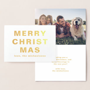 Merry Christmas Typography with Photo Christmas Foil Card