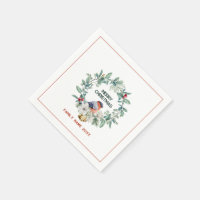 Merry Christmas Typography Wreath & Red Robin