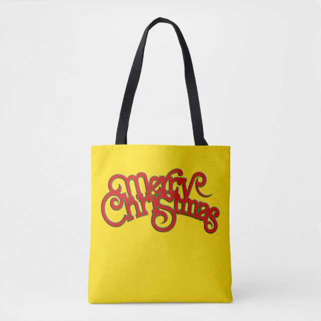 Merry Christmas Typography + your backgr. Tote Bag (Front)