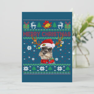 Merry Christmas Ugly Dog Schnauzer Santa Hat  Holiday Card