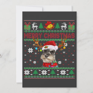 Merry Christmas Ugly Dog Schnauzer Santa Hat Invitation