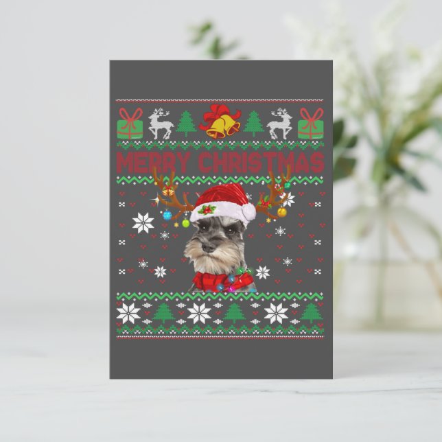 Merry Christmas Ugly Dog Schnauzer Santa Hat Thank You Card (Standing Front)