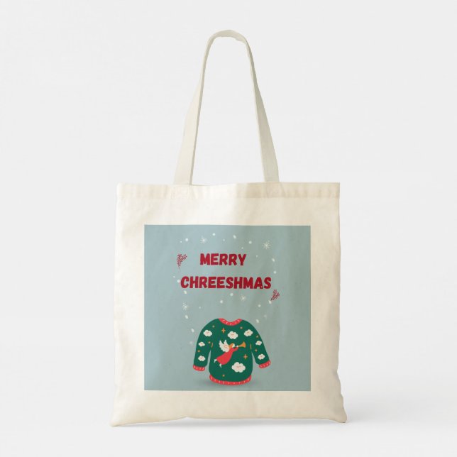 Merry Christmas Ugly Sweater Angel  Tote Bag (Back)