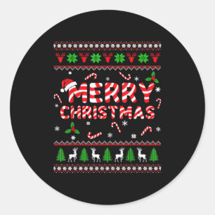 Merry Christmas Ugly Sweater Candy Cane Men Women  Classic Round Sticker