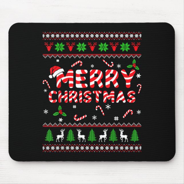 Merry Christmas Ugly Sweater Candy Cane Men Women  Mouse Mat (Front)