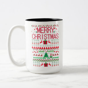 Merry Christmas Ugly Sweater design Two-Tone Coffee Mug