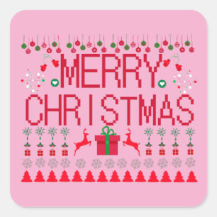 Merry Christmas Ugly Sweater Knit Pattern Square Sticker