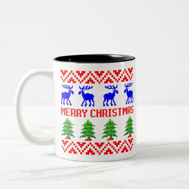 Merry Christmas Ugly Sweater Two-Tone Coffee Mug (Left)