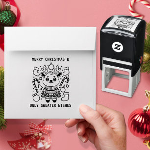 Merry Christmas & Ugly Sweater Wishes Cute Reindee Self-inking Stamp