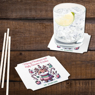 Merry Christmas & Ugly Sweater Wishes Reindeer Paper Coaster
