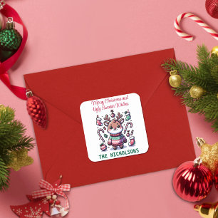 Merry Christmas & Ugly Sweater Wishes Reindeer Square Sticker