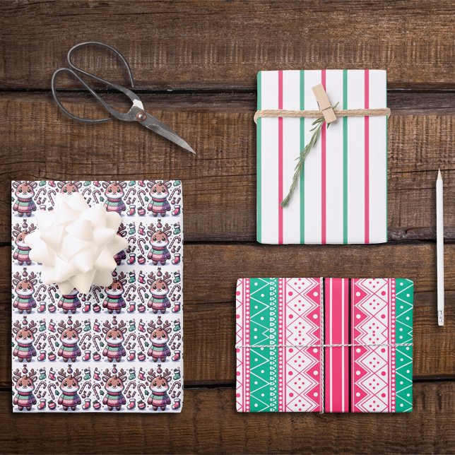 Merry Christmas & Ugly Sweater Wishes Reindeer Wrapping Paper Sheet (Creator Uploaded)