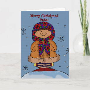 Merry Christmas Ukrainian Girl Folk Art Holiday Card