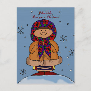 Merry Christmas Ukrainian Girl Folk Art Holiday Postcard
