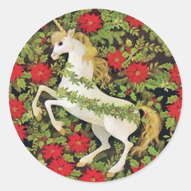 Merry Christmas Unicorn Classic Round Sticker (Front)