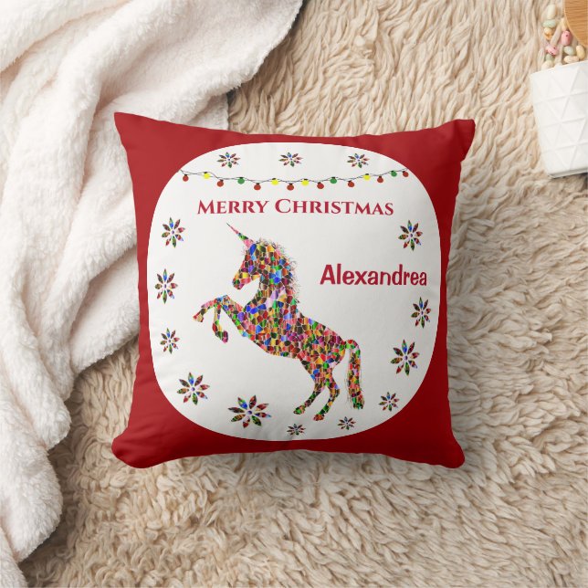 Merry Christmas Unicorn Glitter Personalize   Cushion (Blanket)