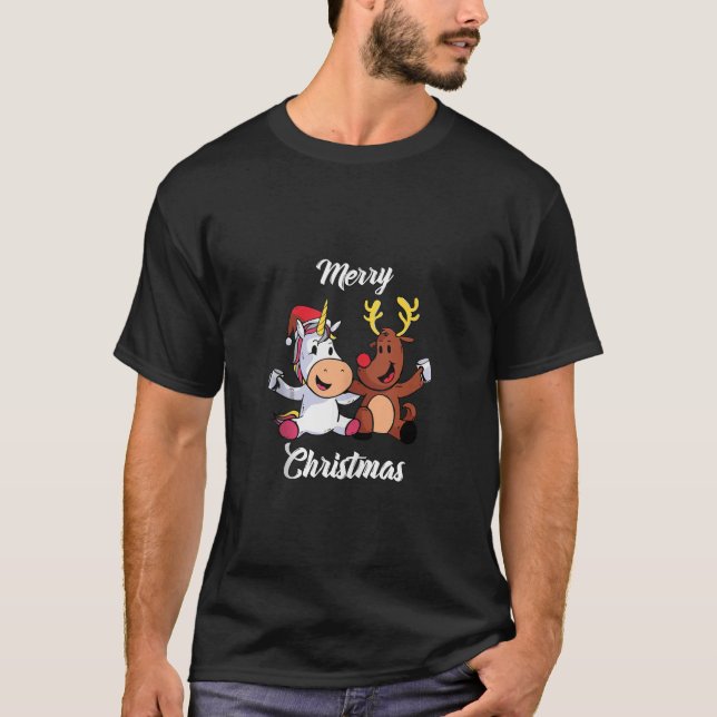 Merry Christmas Unicorn Reindeer Christmas Eve Pre T-Shirt (Front)
