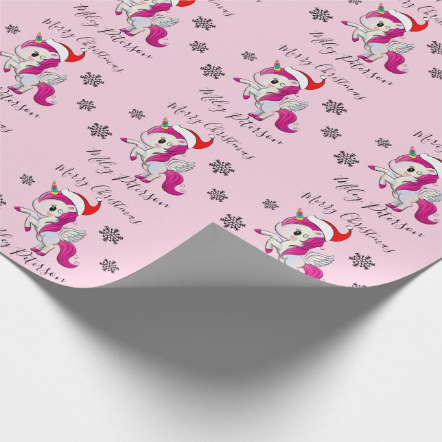 Merry Christmas unicorn & snowflakes personalised Wrapping Paper (Corner)