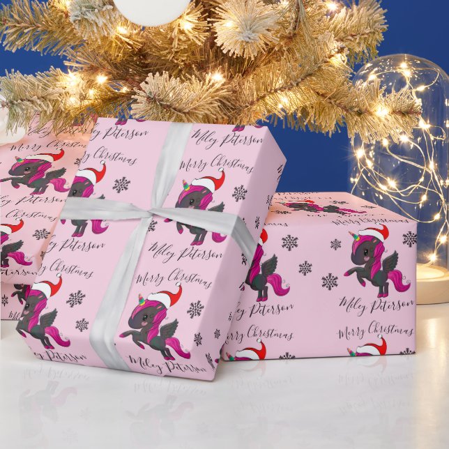 Merry Christmas unicorn & snowflakes personalised Wrapping Paper (Holidays)