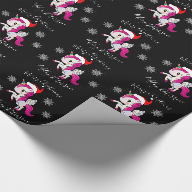 Merry Christmas unicorn & snowflakes personalised Wrapping Paper (Corner)