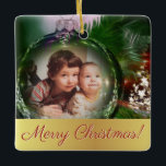 Merry Christmas Unique Fun Bauble Photo Frame Ceramic Ornament<br><div class="desc">This fun holiday ornament features a fun ornament within an ornament design. It features an image of a glass ball or bauble picture frame where you can upload your own photo. The caption reads "Merry Christmas!" The back has space for a short greeting or message as well as your name...</div>