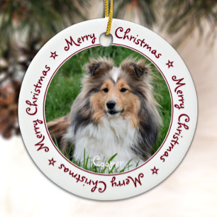 Merry Christmas Unique Trendy Red Pet Dog Photo Ceramic Tree Decoration