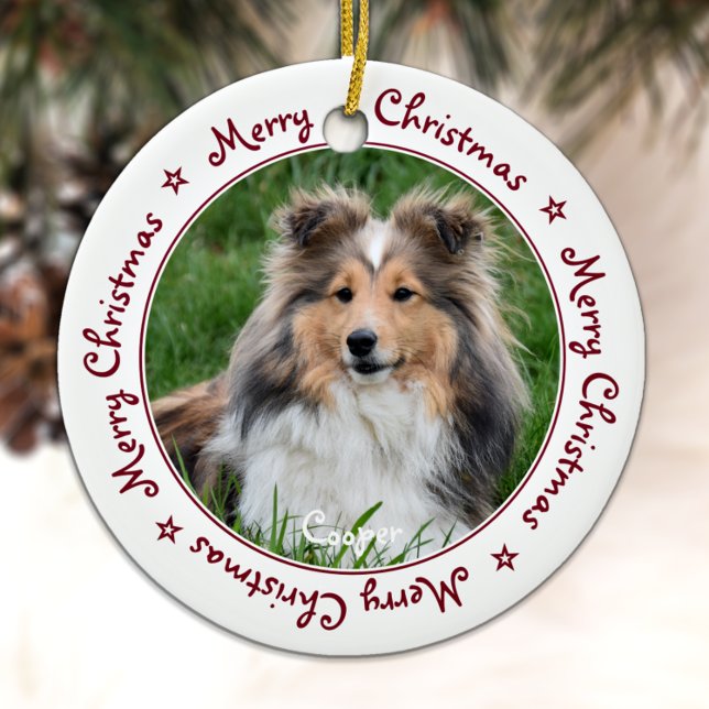 Merry Christmas Unique Trendy Red Pet Dog Photo Ceramic Tree Decoration (Creator Uploaded)