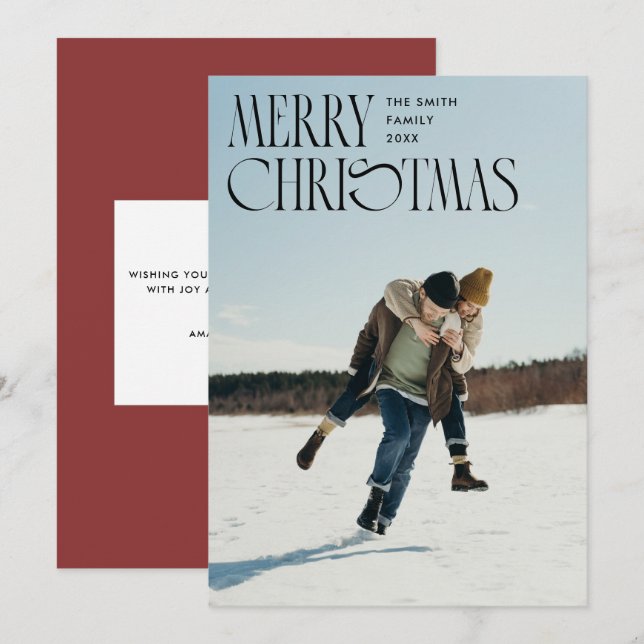 Merry Christmas Unique Typography Photo Holiday Card (Front/Back)