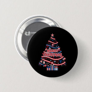 Merry Christmas USA Flag Patriotic Xmas Tree 6 Cm Round Badge