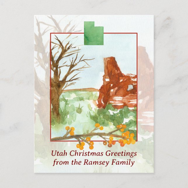 Merry Christmas Utah Red Rock Mountains Southwest Holiday Postcard (Front)