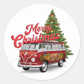 Merry Christmas Van Classic Round Sticker