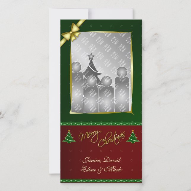 Merry Christmas Vertical Gold Finish Photocard Holiday Card (Front)