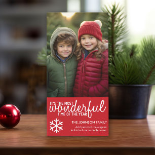 Merry Christmas - Vertical Red Photo Greeting Holiday Card
