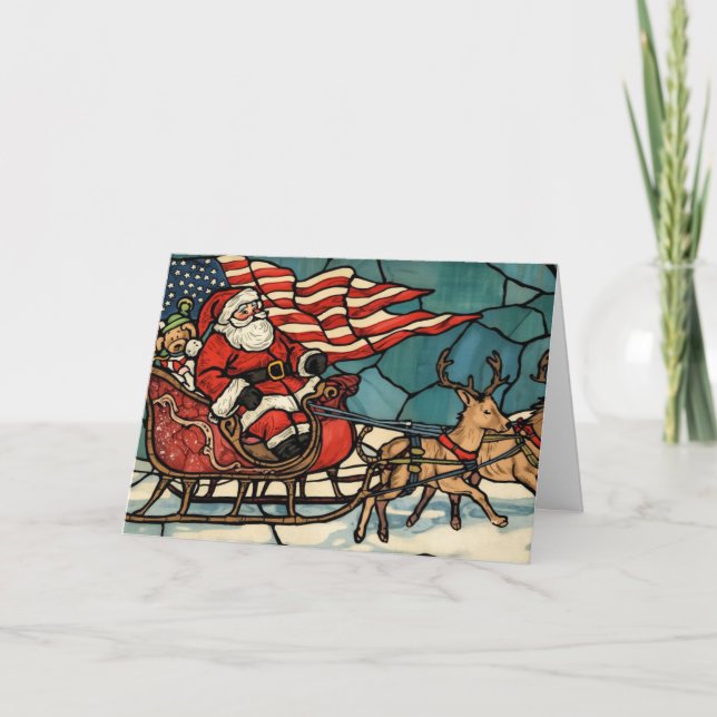 Merry Christmas Veteran Patriotic Santa  Holiday Card (Front)