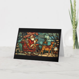 Merry Christmas Veteran Stained Glass Santa  Holiday Card