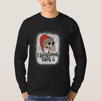 Merry Christmas Vibes Peace Hand Skull In Leopard T-Shirt