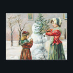 Merry Christmas Victorian Family and Snowman  Postcard<br><div class="desc">Victorian Christmas illustration</div>