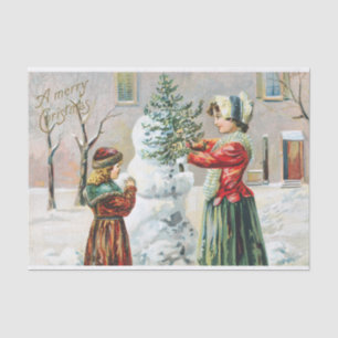 Merry Christmas Victorian Family and Snowman  Tissue Paper
