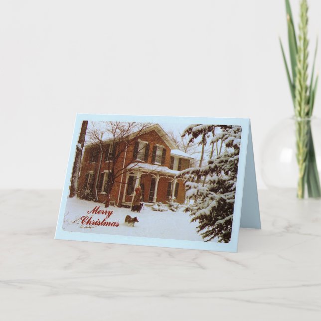 Merry Christmas Victorian House in Snow Holiday Card (Front)