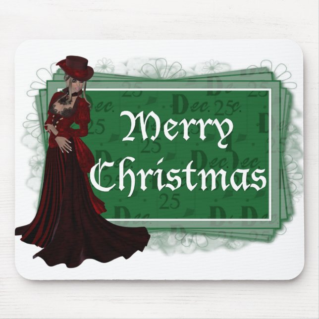 Merry Christmas Victorian Woman 2 Fantasy Mousepad (Front)