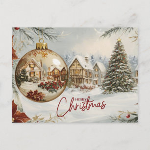Merry Christmas Village, Christmas Tree, Ornament Holiday Postcard