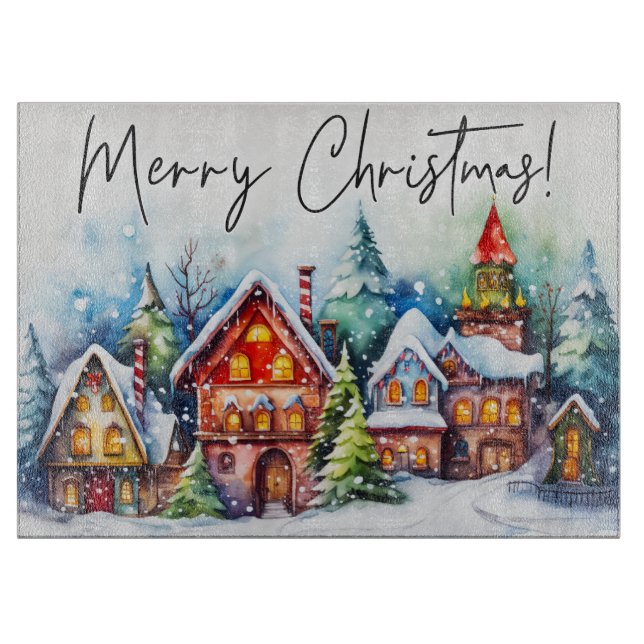 Merry Christmas Village Cutting Board (Front)