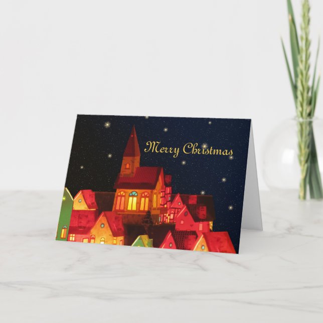 Merry Christmas Village Greeting Card (Front)