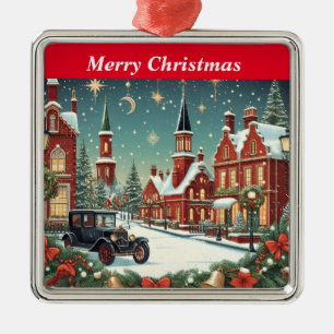 Merry Christmas Village Metal Tree Decoration