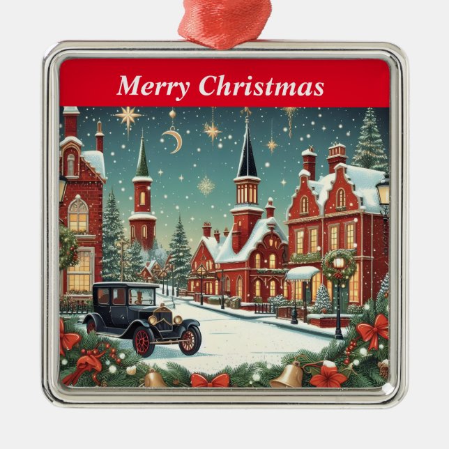 Merry Christmas Village Metal Tree Decoration (Front)