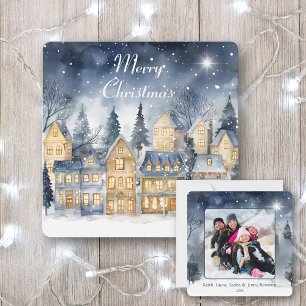 Merry Christmas Village Star Family Photo Name  Card