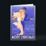 Merry Christmas Vintage Art Deco Couple Holiday Card<br><div class="desc">Vintage artwork - a glamorous, art deco, black tie couple in Monte Carlo in a snowy night on the town. NOTE: This vintage image has been culled from old photos and enlarged for this greeting card. I've done some retouching to sharpen the image but please use the magnifier option to...</div>