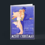 Merry Christmas Vintage Art Deco Couple Holiday Card<br><div class="desc">Vintage artwork - a glamorous, art deco, black tie couple in Monte Carlo in a snowy night on the town. NOTE: This vintage image has been culled from old photos and enlarged for this greeting card. I've done some retouching to sharpen the image but please use the magnifier option to...</div>