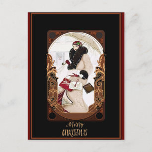 Merry Christmas Vintage Art Deco Postcard