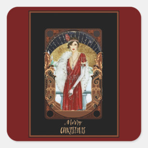 Merry Christmas Vintage Art Deco Square Sticker